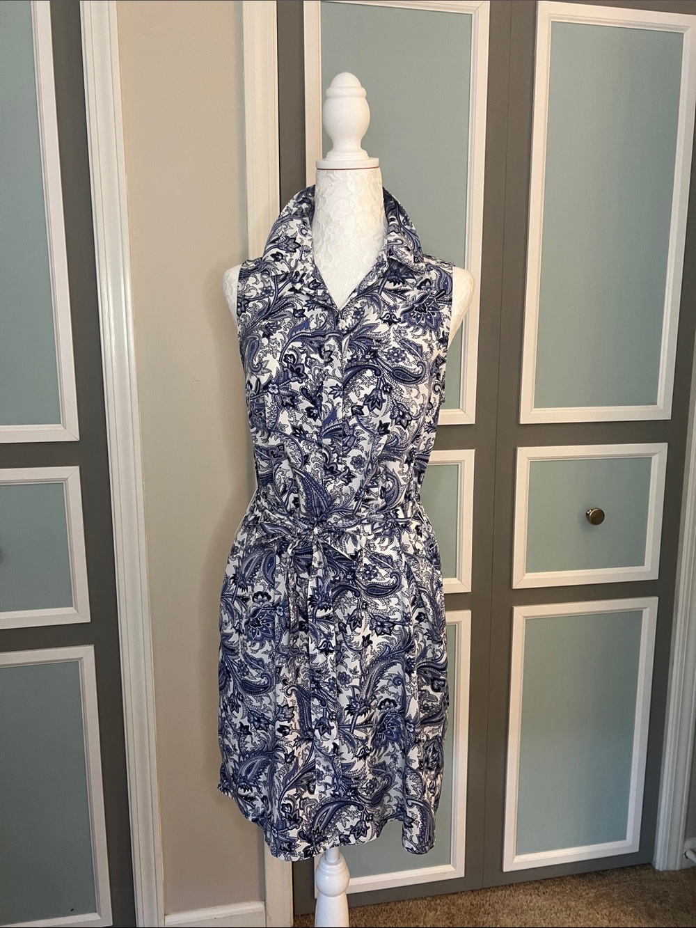 Banana Republic Navy and White Paisley Tie-Waist Swim Cover-Up
